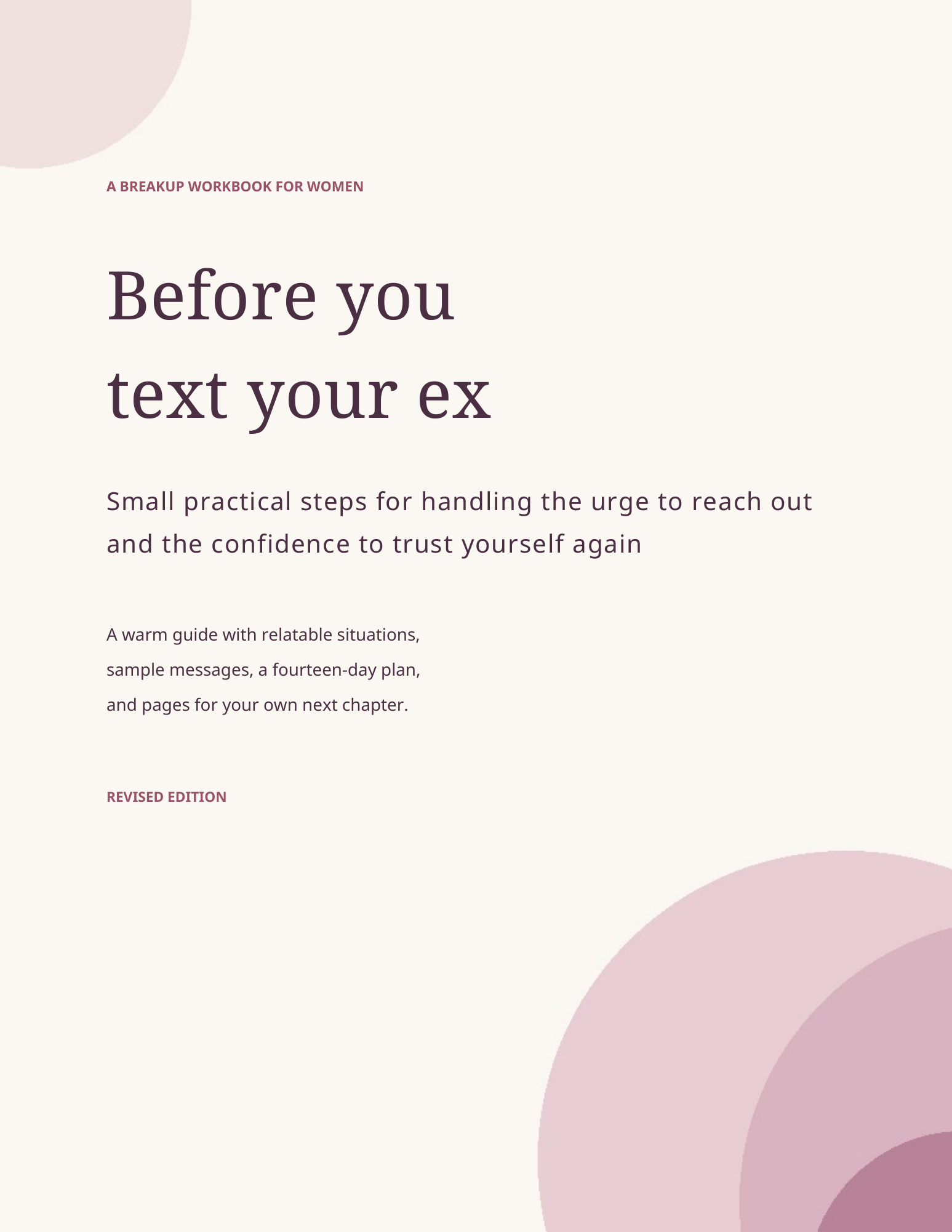 The approved Before You Text Your Ex workbook cover, in cream and dusty rose